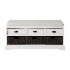 White Homes Collection Wood Storage Bench with 3-Drawers and 3-Baskets (20.2 in. H x 44 in. W x 13.7 in. D) by Huluwat
