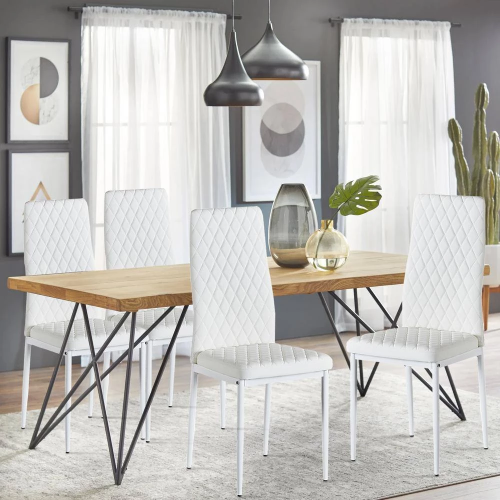 White Fireproof Leather Modern Minimalist Metal Dining Chair (Set of 4) by Huluwat 10 White Fireproof Leather Modern Minimalist Metal Dining Chair (Set of 4) by Huluwat - Image 9