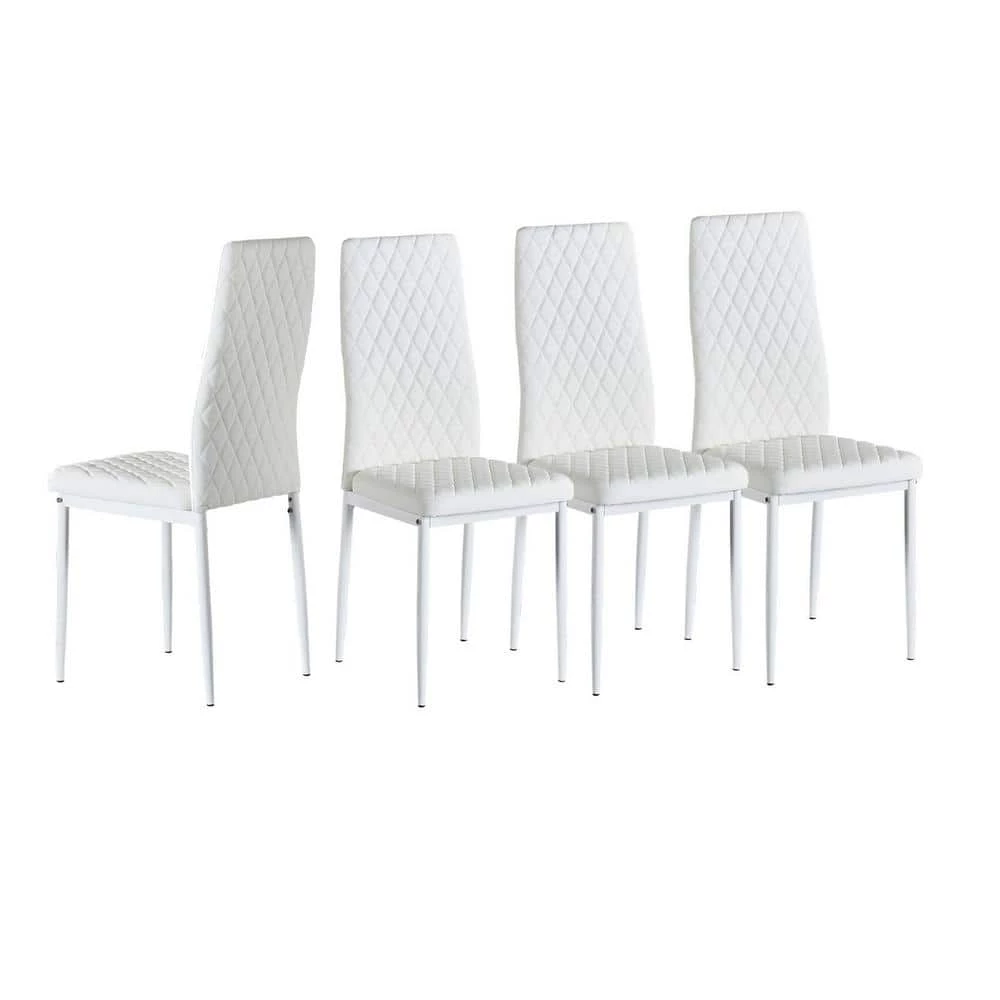 White Fireproof Leather Modern Minimalist Metal Dining Chair (Set of 4) by Huluwat 2 White Fireproof Leather Modern Minimalist Metal Dining Chair (Set of 4) by Huluwat