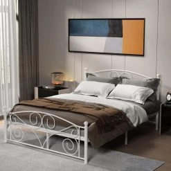 White Full Size Metal Platform Bed Frame by Huluwat 18 White Full Size Metal Platform Bed Frame by Huluwat -Southern Enterprises Sales white huluwat platform beds dj tc w31136107 76 1000