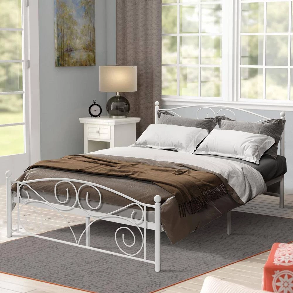 White Full Size Metal Platform Bed Frame by Huluwat 4 White Full Size Metal Platform Bed Frame by Huluwat - Image 2