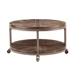 Stilson 32 in. Distressed Gray/White-Limed Burnt Oak Medium Round Wood Coffee Table with Casters by Southern Enterprises -Southern Enterprises Sales white limed burnt oak and distressed gray finish southern enterprises coffee tables hd598871 40 1000