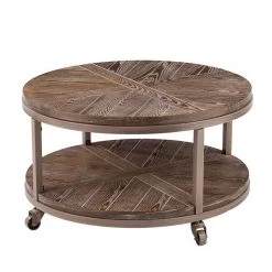 Stilson 32 in. Distressed Gray/White-Limed Burnt Oak Medium Round Wood Coffee Table with Casters by Southern Enterprises -Southern Enterprises Sales white limed burnt oak and distressed gray finish southern enterprises coffee tables hd598871 44 1000
