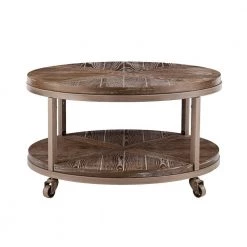 Stilson 32 in. Distressed Gray/White-Limed Burnt Oak Medium Round Wood Coffee Table with Casters by Southern Enterprises -Southern Enterprises Sales white limed burnt oak and distressed gray finish southern enterprises coffee tables hd598871 4f 1000