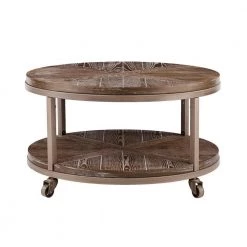 Stilson 32 in. Distressed Gray/White-Limed Burnt Oak Medium Round Wood Coffee Table with Casters by Southern Enterprises -Southern Enterprises Sales white limed burnt oak and distressed gray finish southern enterprises coffee tables hd598871 66 1000