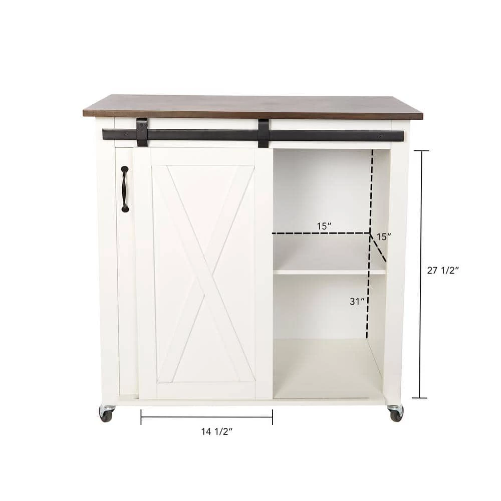Leake White Kitchen Cart with Barn Door by Southern Enterprises 5 Leake White Kitchen Cart with Barn Door by Southern Enterprises - Image 3