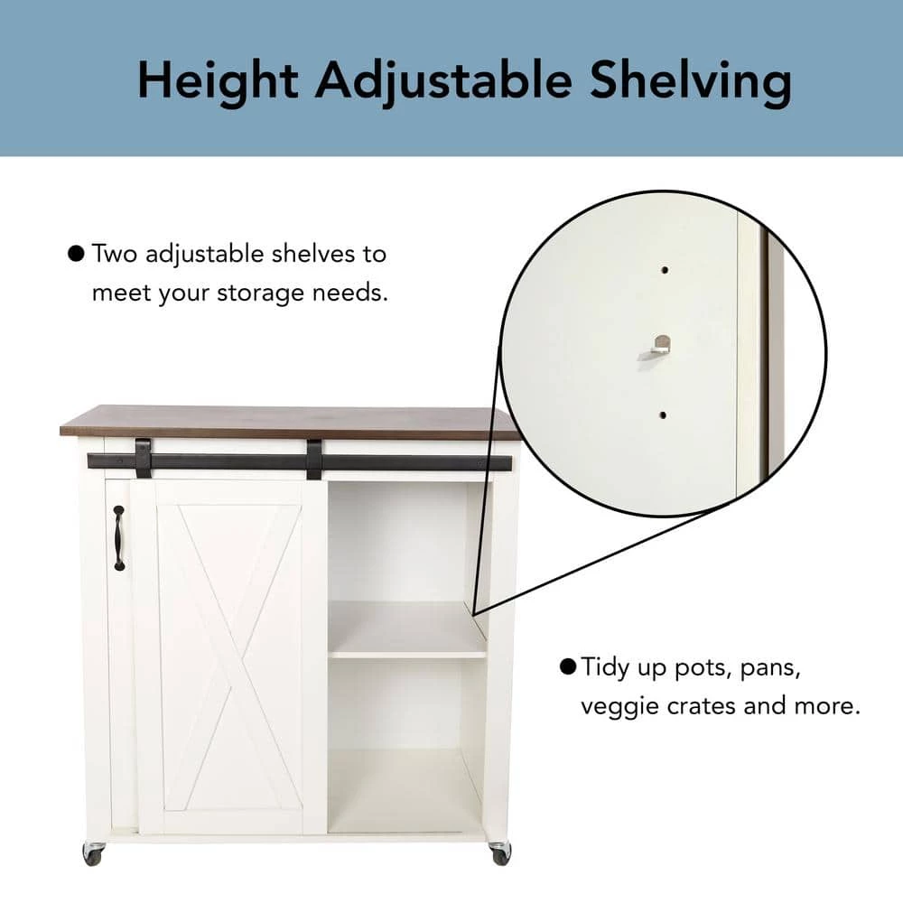 Leake White Kitchen Cart with Barn Door by Southern Enterprises 11 Leake White Kitchen Cart with Barn Door by Southern Enterprises - Image 9