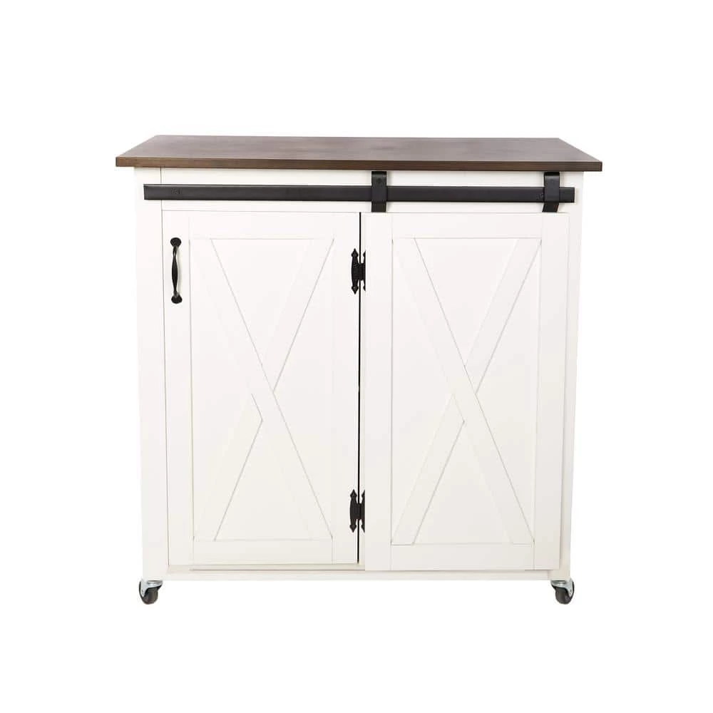 Leake White Kitchen Cart with Barn Door by Southern Enterprises 3 Leake White Kitchen Cart with Barn Door by Southern Enterprises