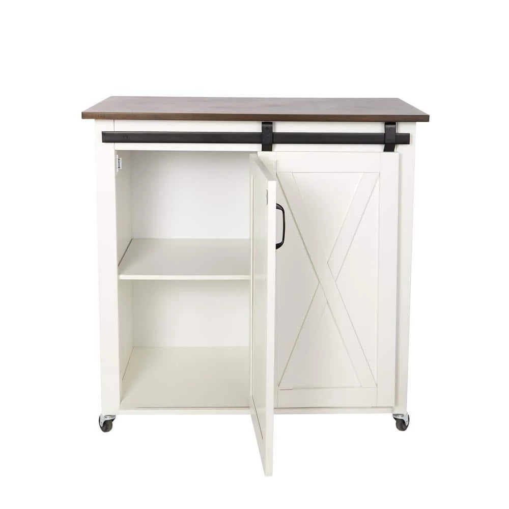 Leake White Kitchen Cart with Barn Door by Southern Enterprises 7 Leake White Kitchen Cart with Barn Door by Southern Enterprises - Image 5
