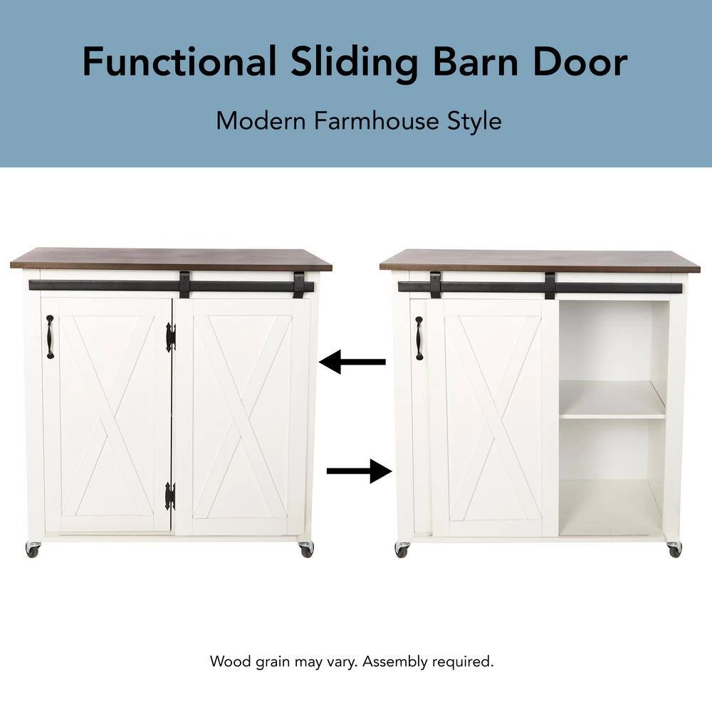 Leake White Kitchen Cart with Barn Door by Southern Enterprises 12 Leake White Kitchen Cart with Barn Door by Southern Enterprises - Image 10