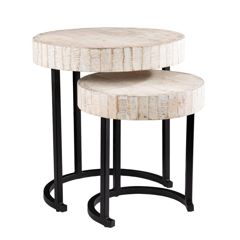 Jaysend Whitewashed Wood Nesting Side Table Set 2-Pieces by Southern Enterprises 4 Jaysend Whitewashed Wood Nesting Side Table Set 2-Pieces by Southern Enterprises - Image 2