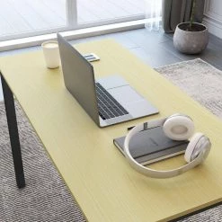 47 in. Rectangular Yellow Particleboard No Drawer Computer Desk with Metal Table Legs by Huluwat -Southern Enterprises Sales yellow huluwat computer desks jh tc de20247bkoa 4f 1000