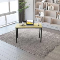 55 in. Rectangular Yellow Particleboard No Drawer Computer Desk with Metal Table Legs by Huluwat -Southern Enterprises Sales yellow huluwat computer desks jh tc de20255bkoa 76 1000