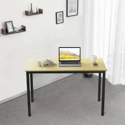 55 in. Rectangular Yellow Particleboard No Drawer Computer Desk with Metal Table Legs by Huluwat -Southern Enterprises Sales yellow huluwat computer desks jh tc de20255bkoa 77 1000