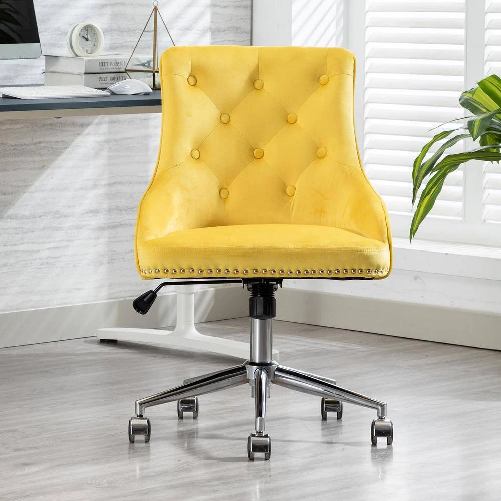 Yellow Velvet Seat Office Chair with Adjustable Height by Huluwat 9 Yellow Velvet Seat Office Chair with Adjustable Height by Huluwat - Image 7