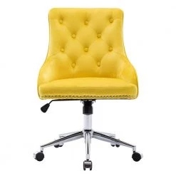 Yellow Velvet Seat Office Chair with Adjustable Height by Huluwat