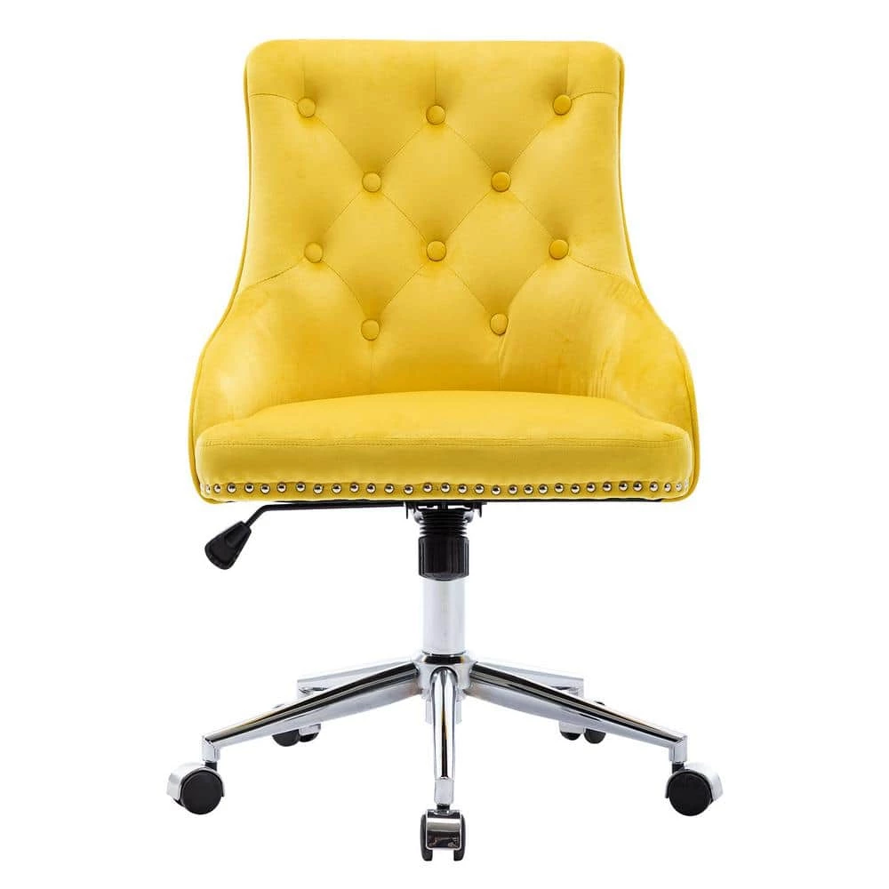 Yellow Velvet Seat Office Chair with Adjustable Height by Huluwat 3 Yellow Velvet Seat Office Chair with Adjustable Height by Huluwat