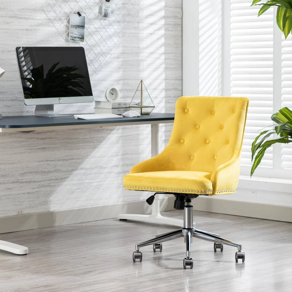 Yellow Velvet Seat Office Chair with Adjustable Height by Huluwat 4 Yellow Velvet Seat Office Chair with Adjustable Height by Huluwat - Image 2